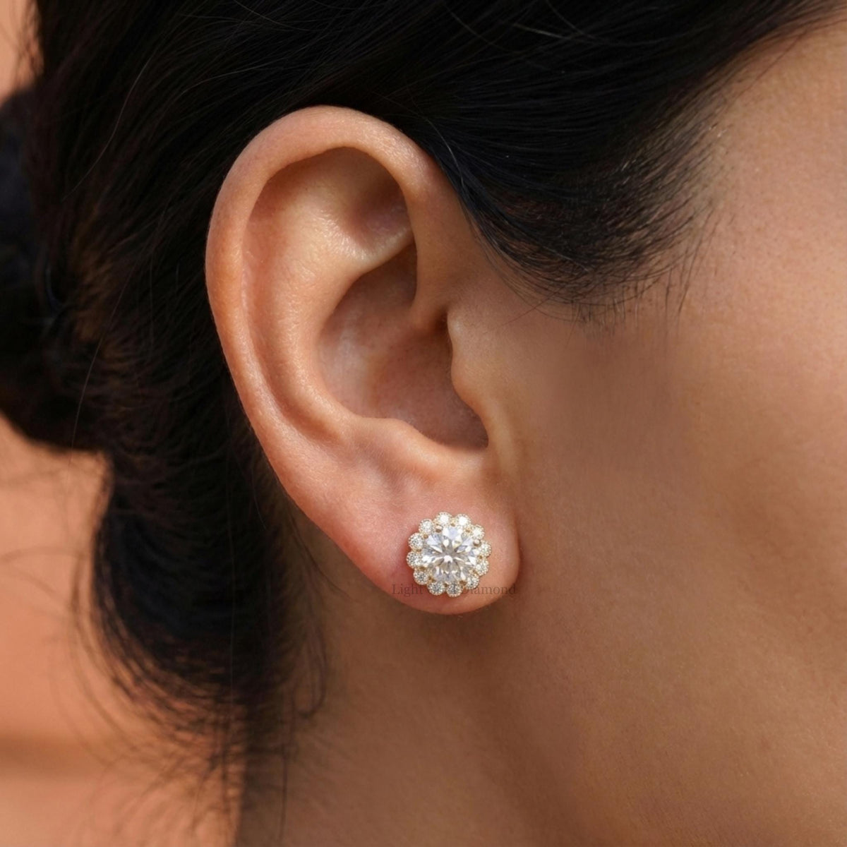 Halo Set Lab Grown Round Diamond Stud Earrings