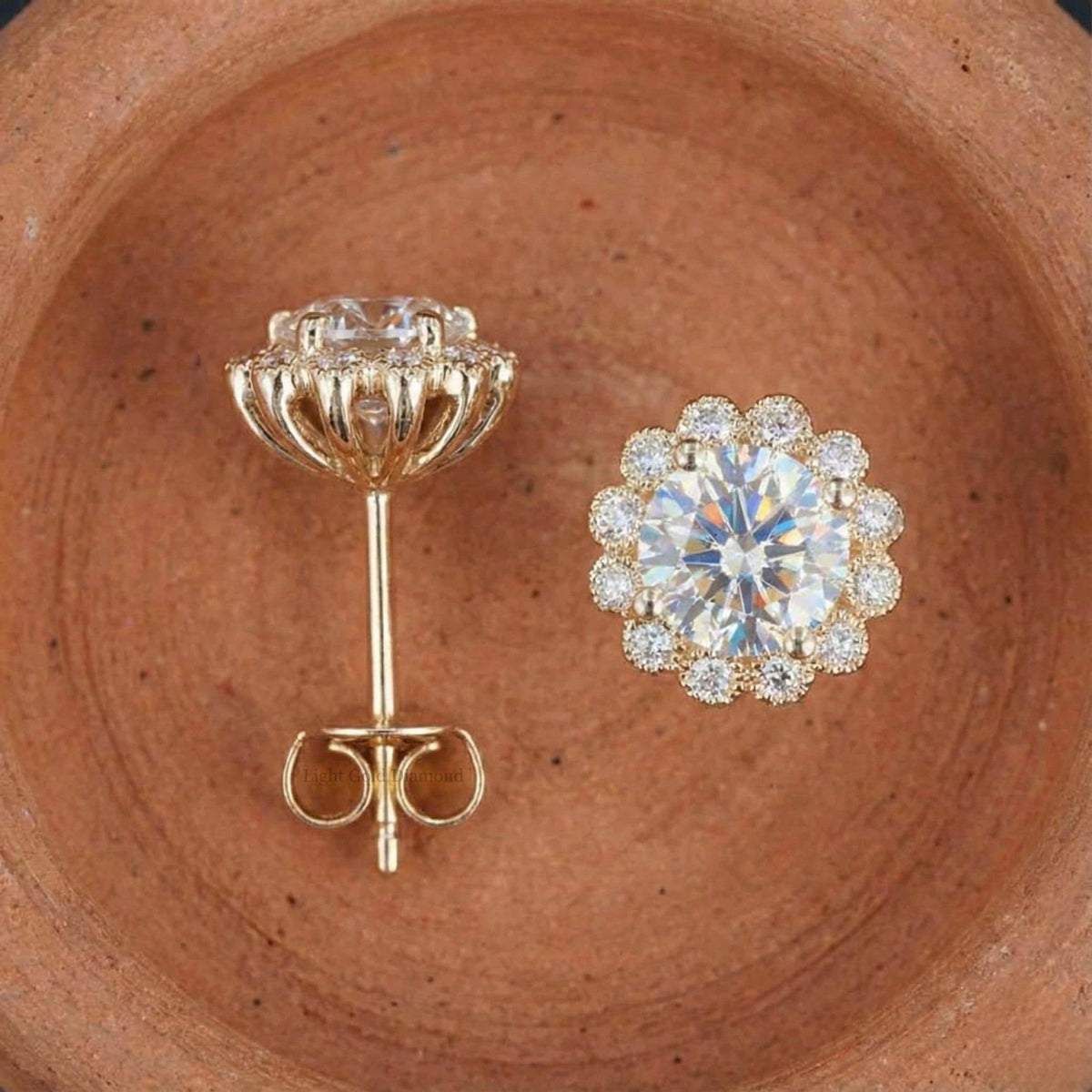 Halo Set Lab Grown Round Diamond Stud Earrings