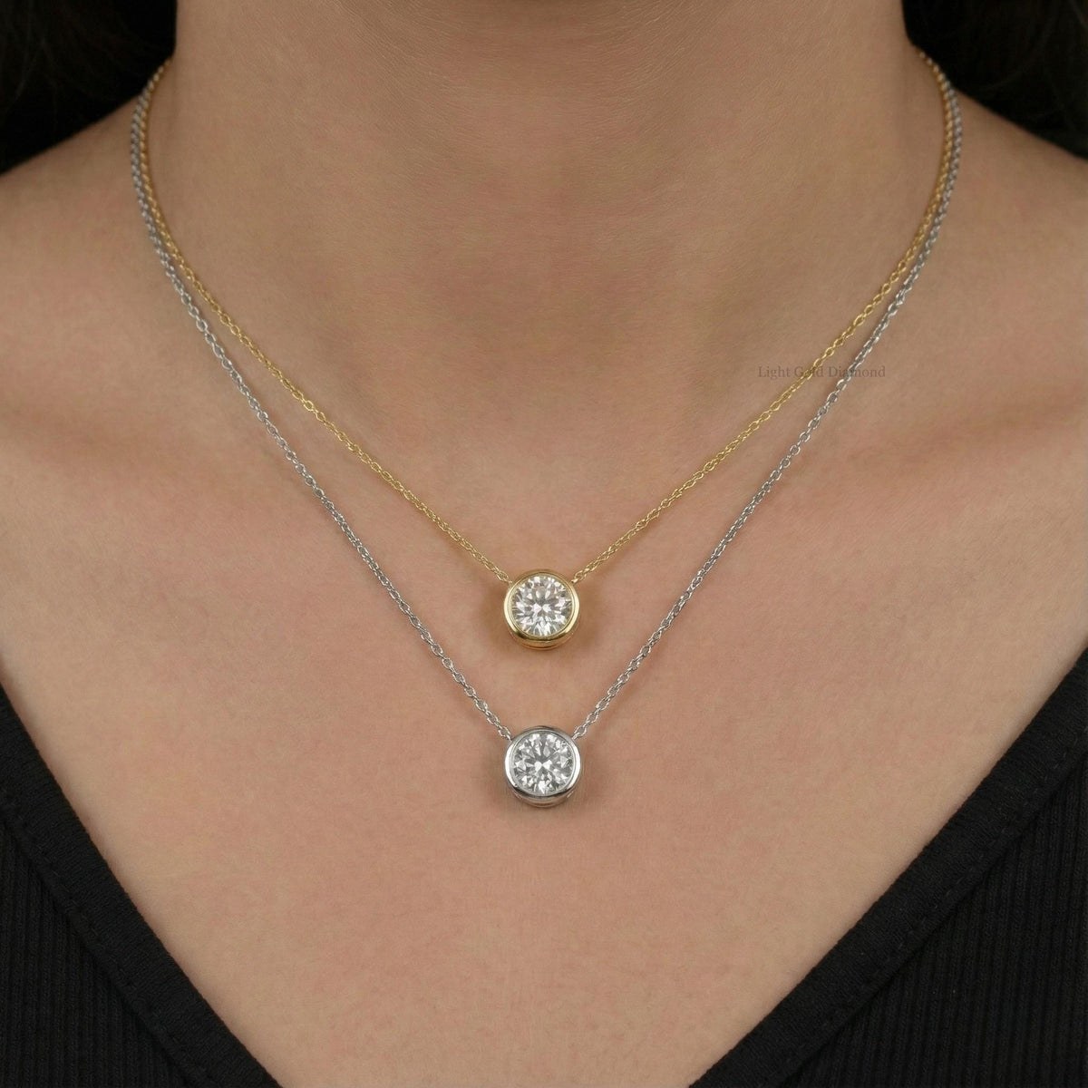 Round Lab Grown Diamond Bezel Set Pendant Necklace