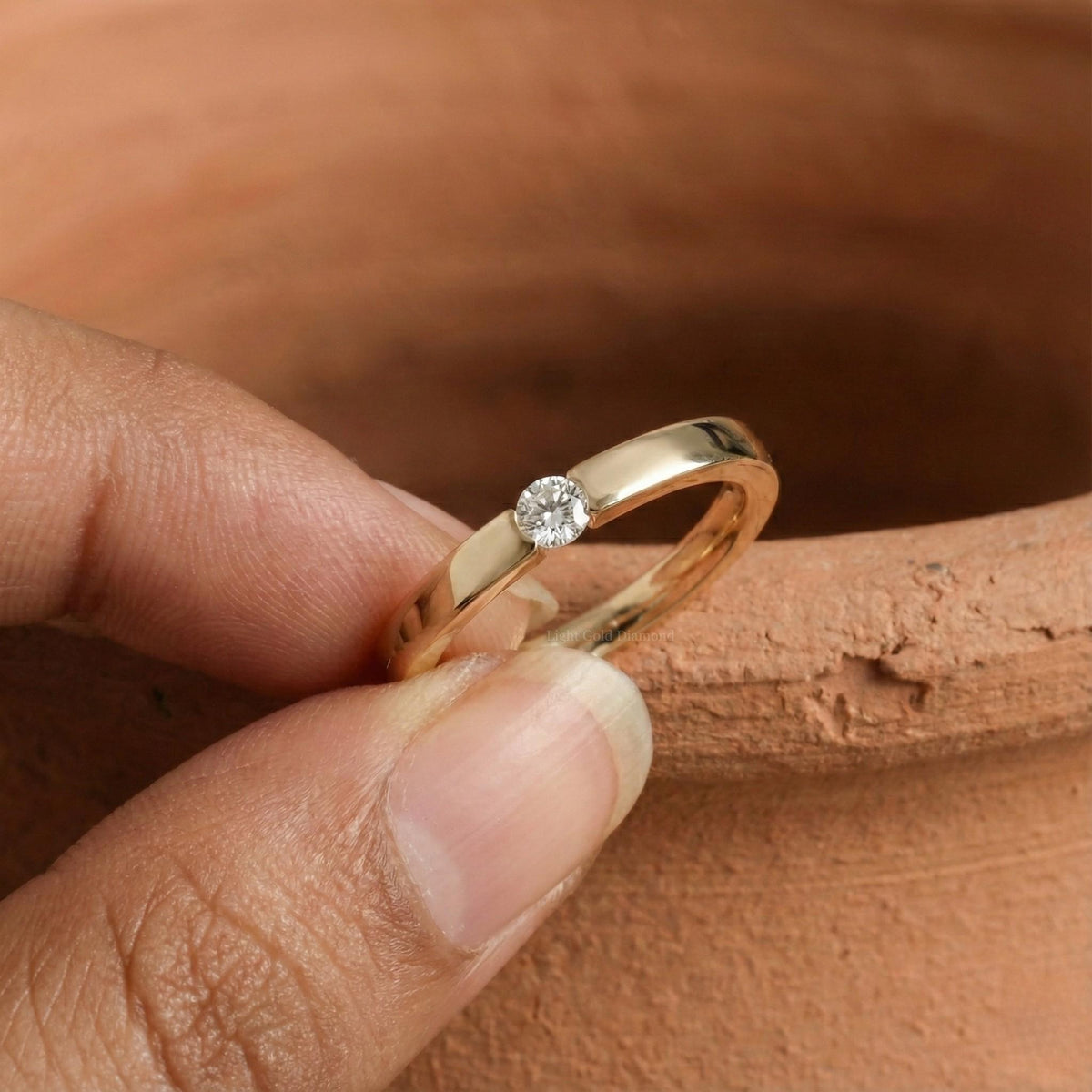 Round Cut Lab Grown Diamond Flush Set Band For Gift