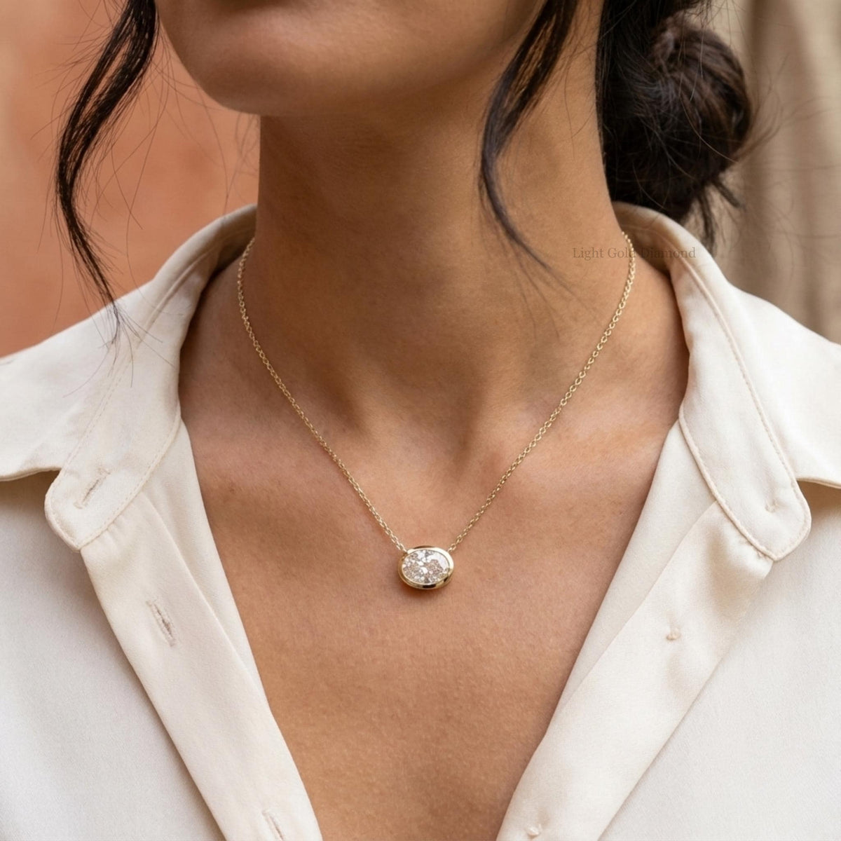 Oval Cut Lab Grown Diamond East West Pendant Necklace For Gift