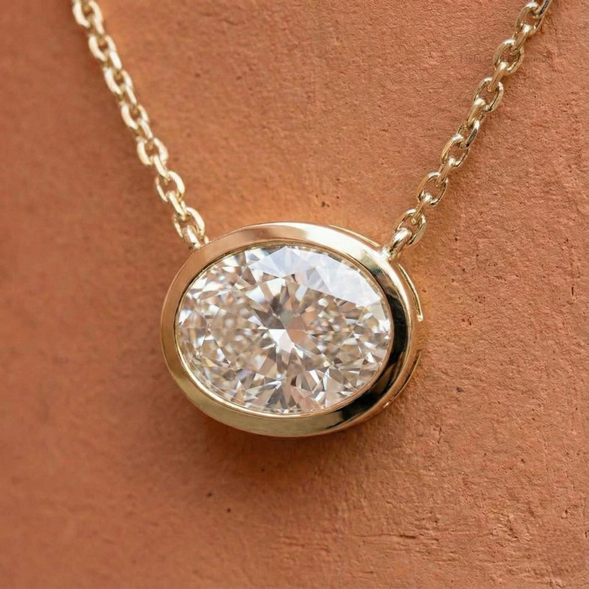 Oval Cut Lab Grown Diamond East West Pendant Necklace For Gift