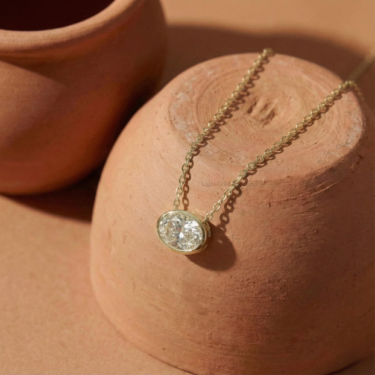 Oval Cut Lab Grown Diamond East West Pendant Necklace For Gift