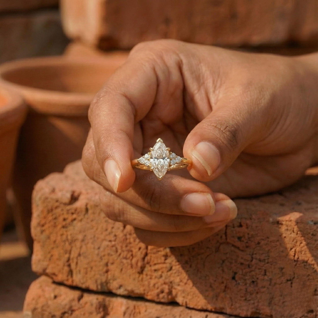 Marquise Diamond Cluster Engagement Ring