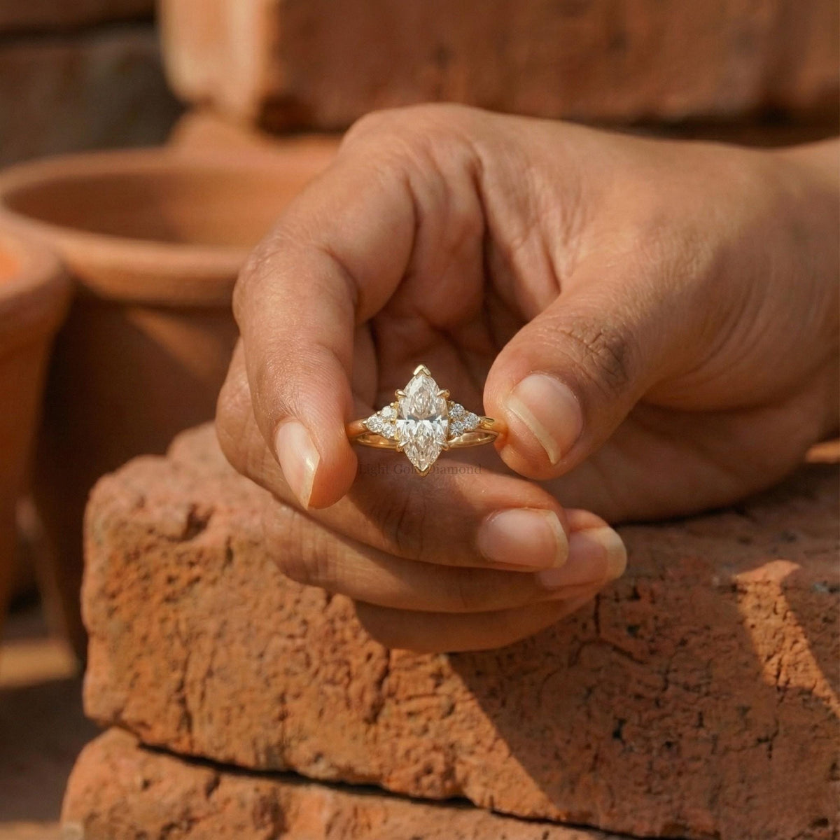 Marquise Diamond Cluster Engagement Ring