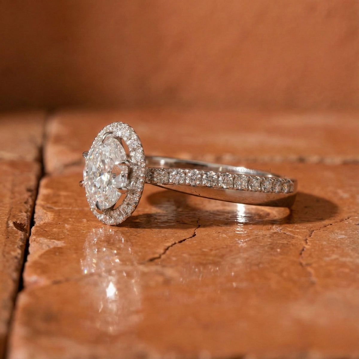 Oval Cut Lab Grown Diamond Halo Engagement Ring