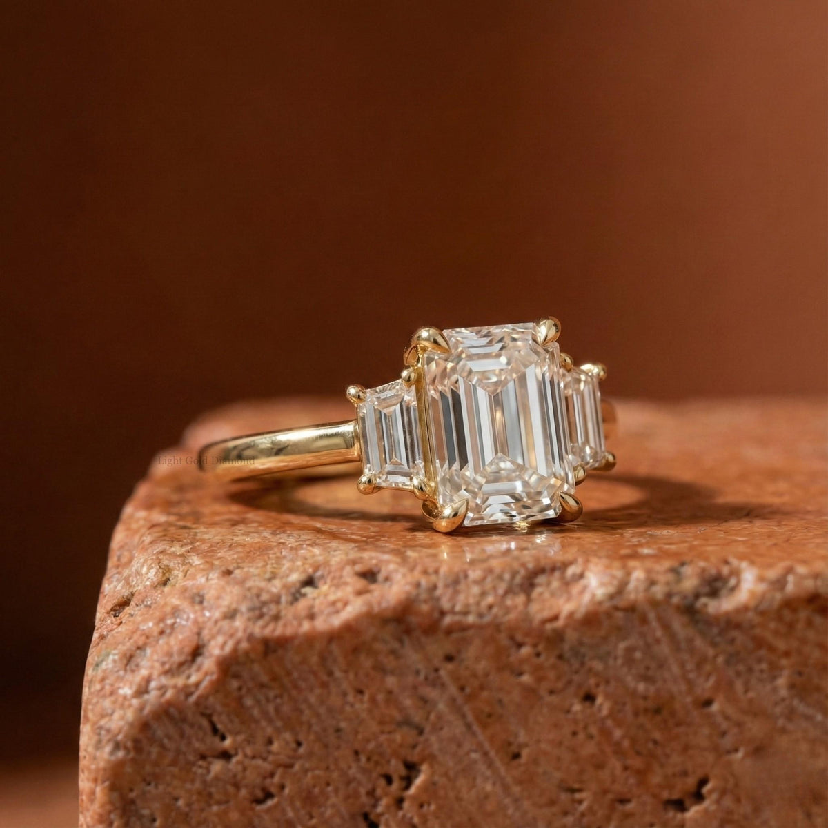 Emerald Cut Lab Grown Diamond Trilogy Ring with Trapezoid Sides