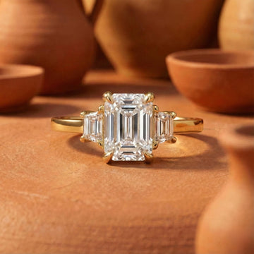 Emerald Cut Lab Grown Diamond Trilogy Ring with Trapezoid Sides