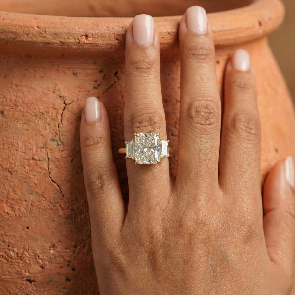 Radiant Cut Lab Grown Diamond Three Stone Ring