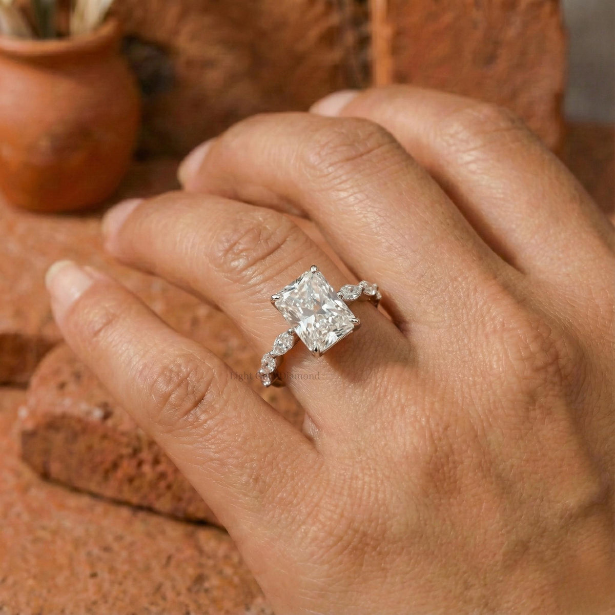Radiant Cut Lab Grown Diamond Hidden Halo Solitaire Ring