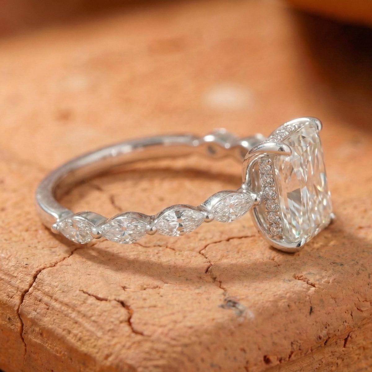 Radiant Cut Lab Grown Diamond Hidden Halo Solitaire Ring