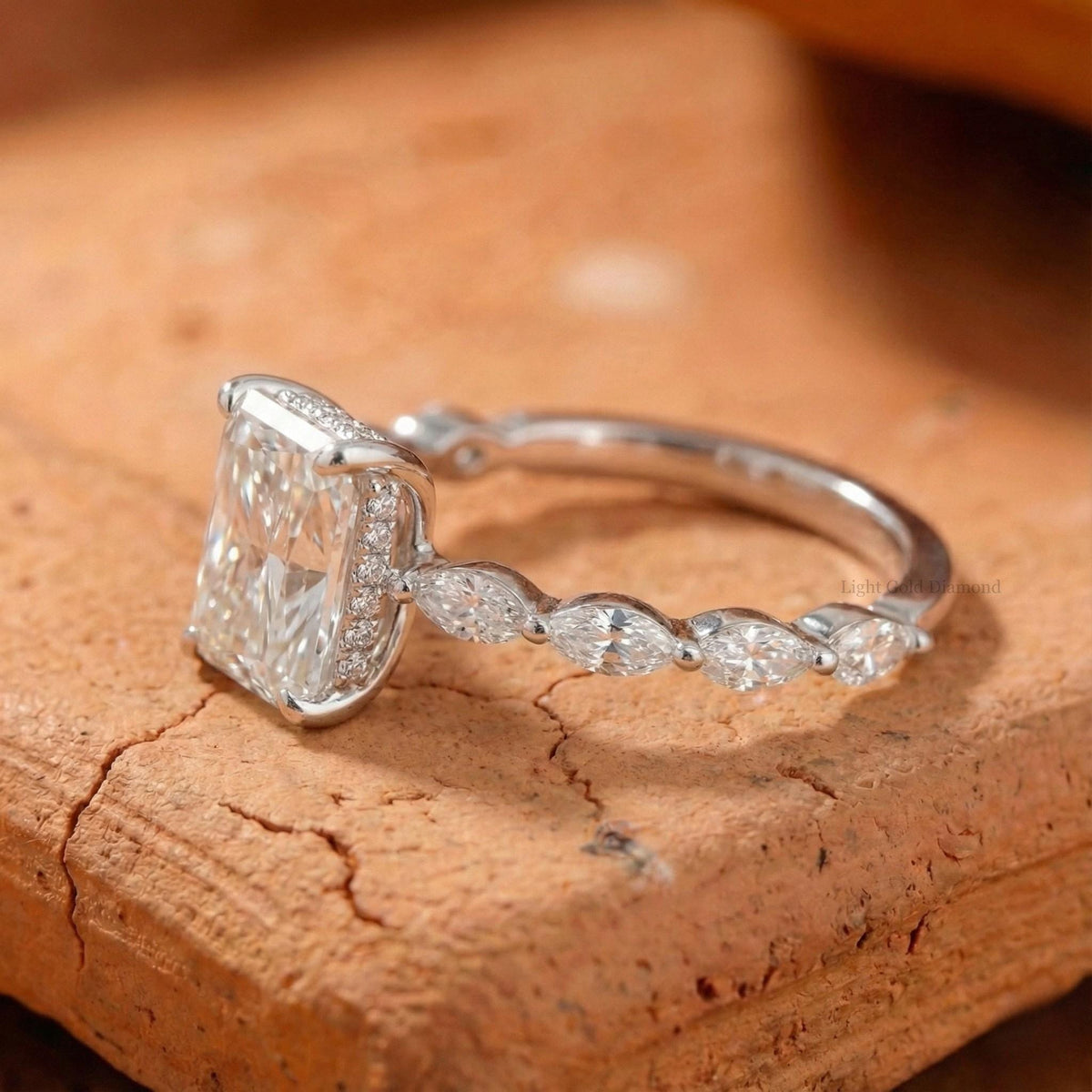 Radiant Cut Lab Grown Diamond Hidden Halo Solitaire Ring
