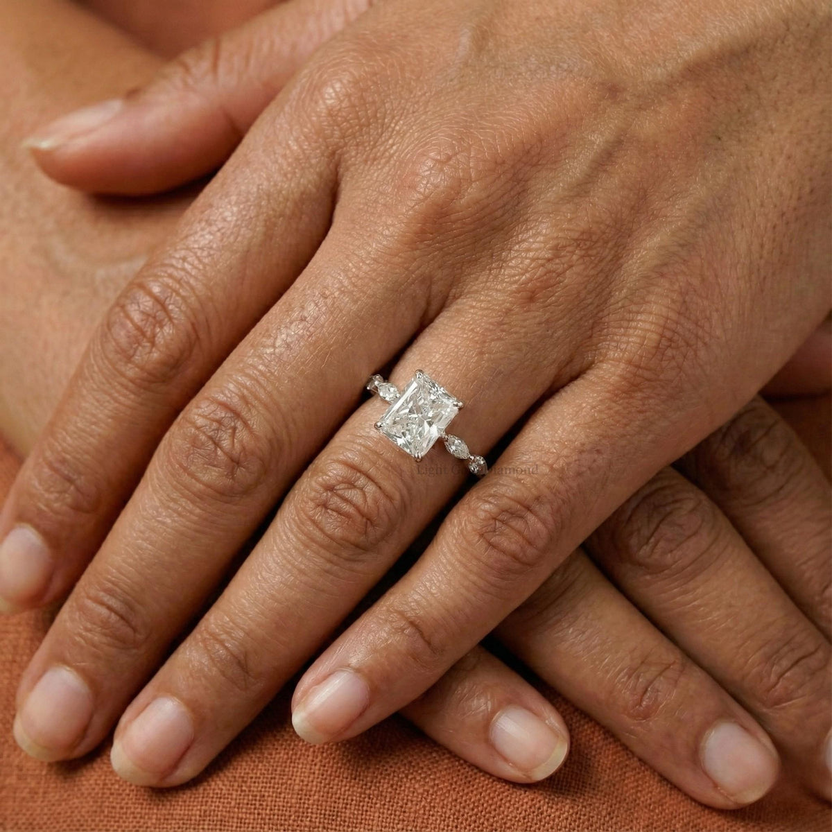 Radiant Cut Lab Grown Diamond Hidden Halo Solitaire Ring