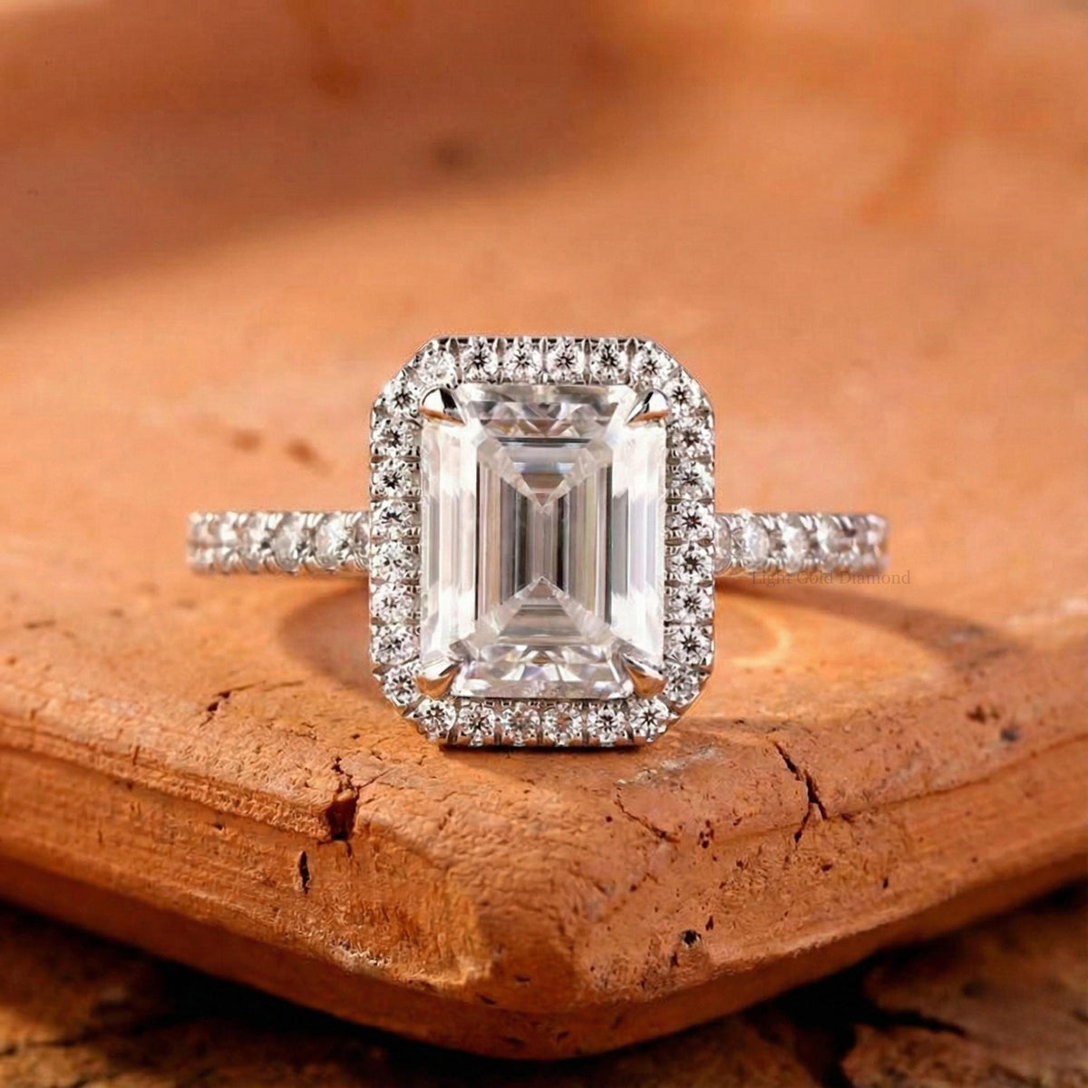 Halo Emerald Cut Lab Grown Diamond Engagement Ring