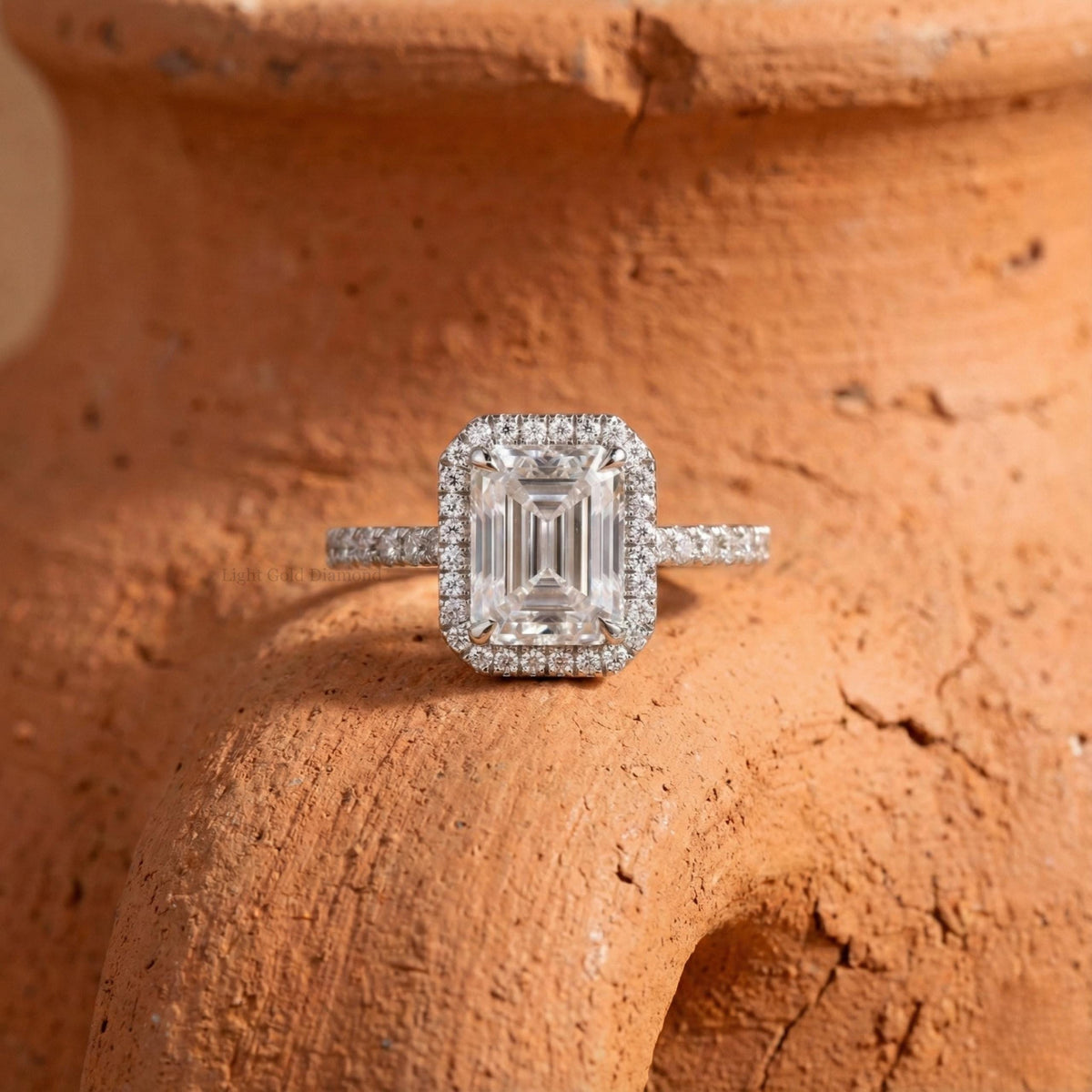 Halo Emerald Cut Lab Grown Diamond Engagement Ring