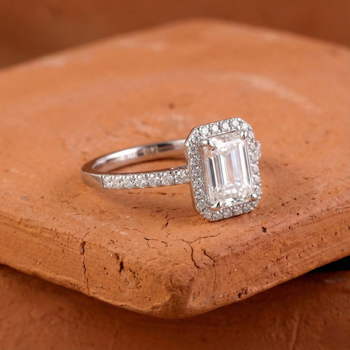 Halo Emerald Cut Lab Grown Diamond Engagement Ring