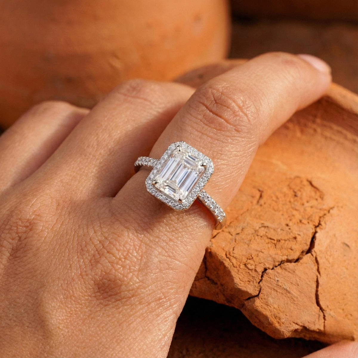 Halo Emerald Cut Lab Grown Diamond Engagement Ring