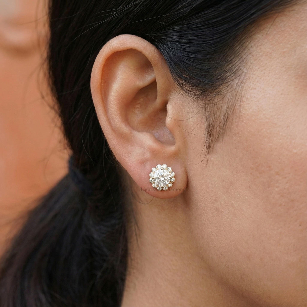 Halo Set Lab Grown Round Diamond Stud Earrings