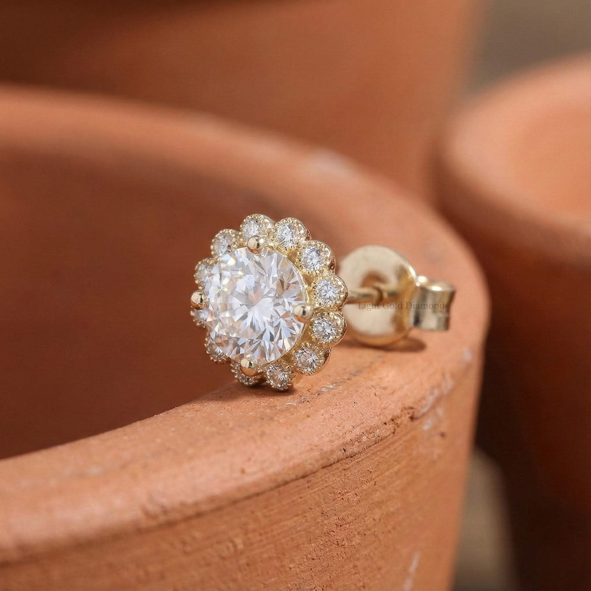 Halo Set Lab Grown Round Diamond Stud Earrings