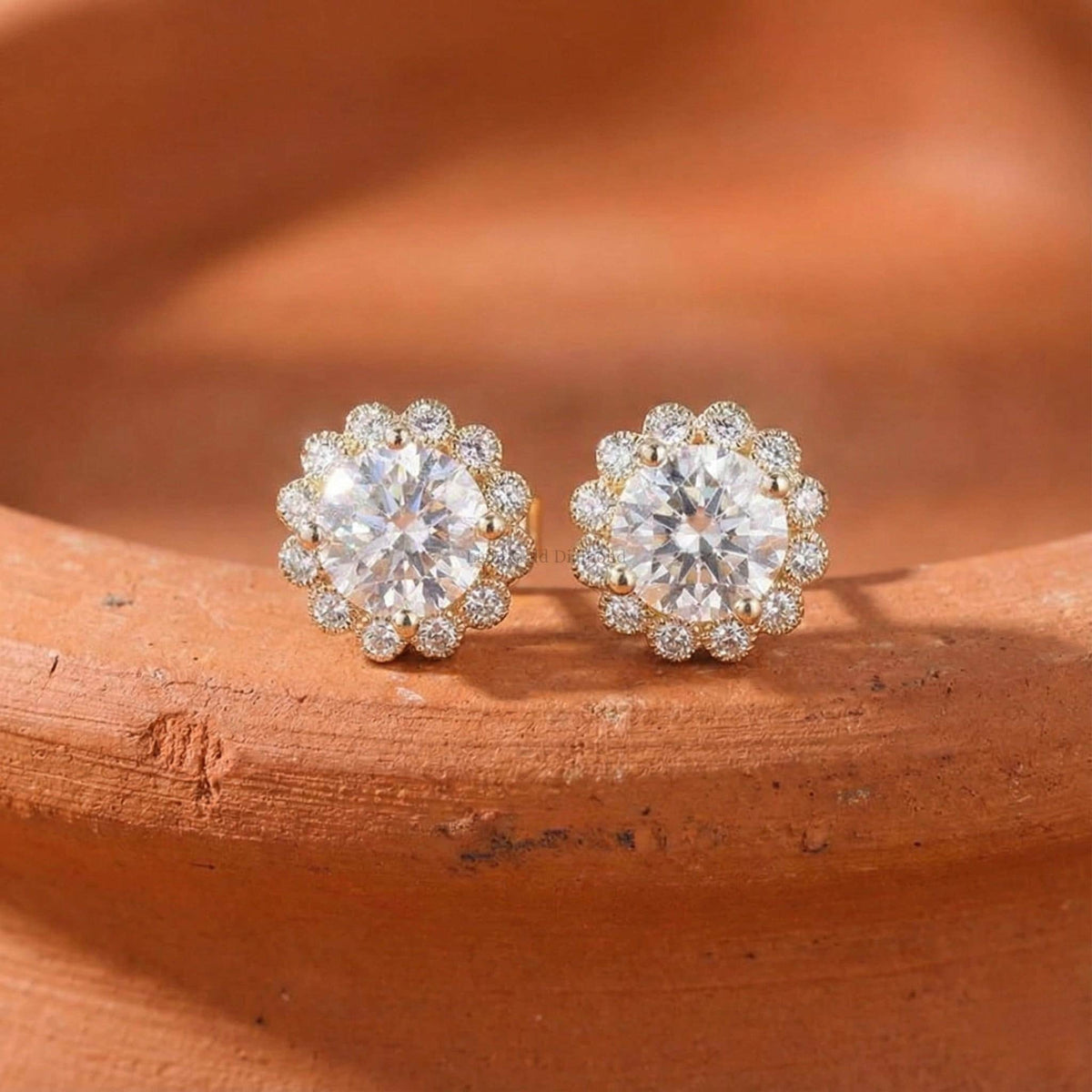 Halo Set Lab Grown Round Diamond Stud Earrings