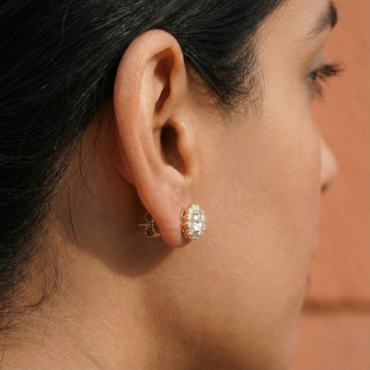 Halo Set Lab Grown Round Diamond Stud Earrings