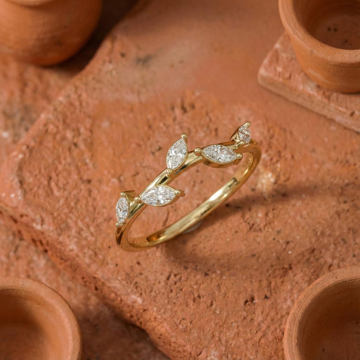 Marquise Lab Grown Diamond Nature Inspired Wedding Band