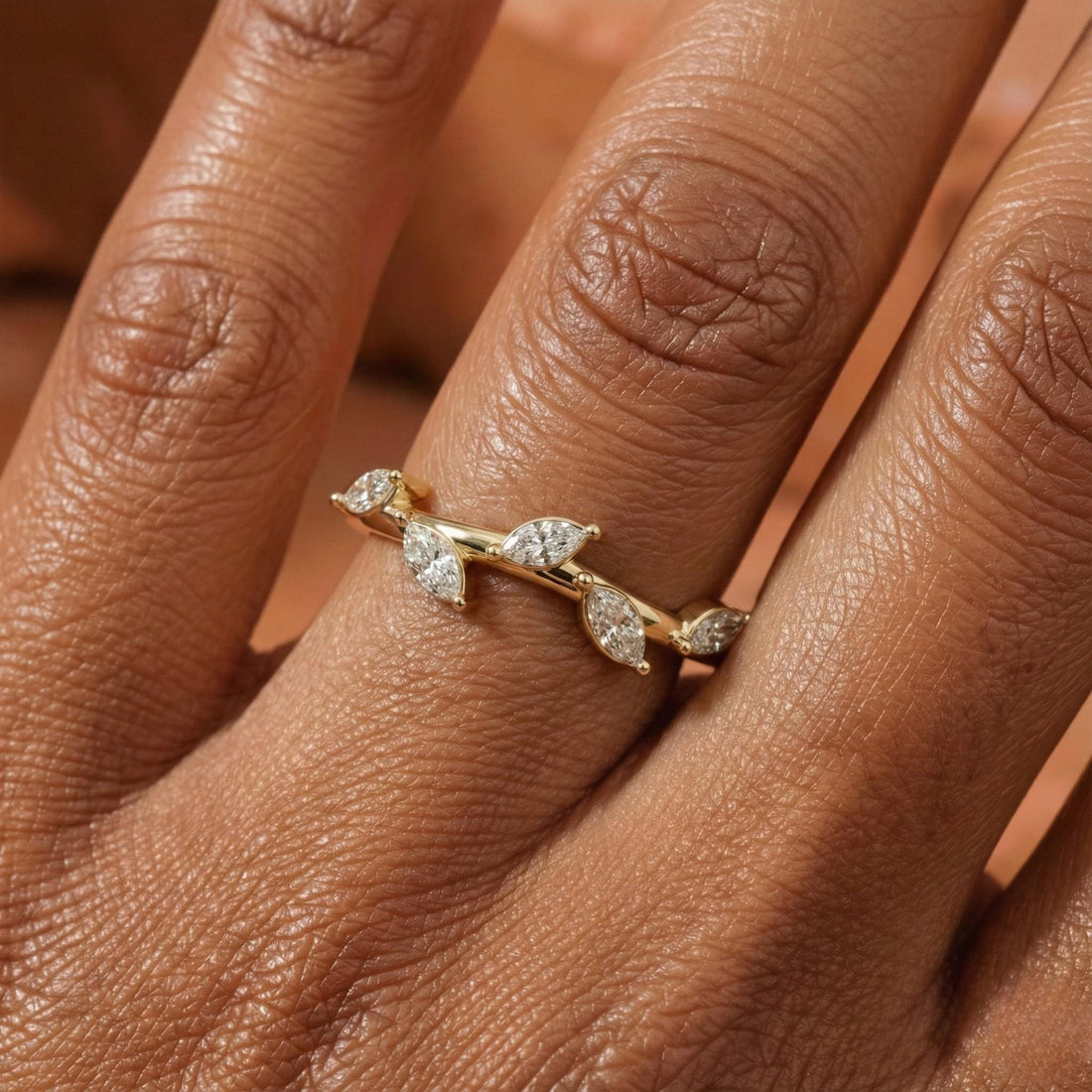 Marquise Lab Grown Diamond Nature Inspired Wedding Band