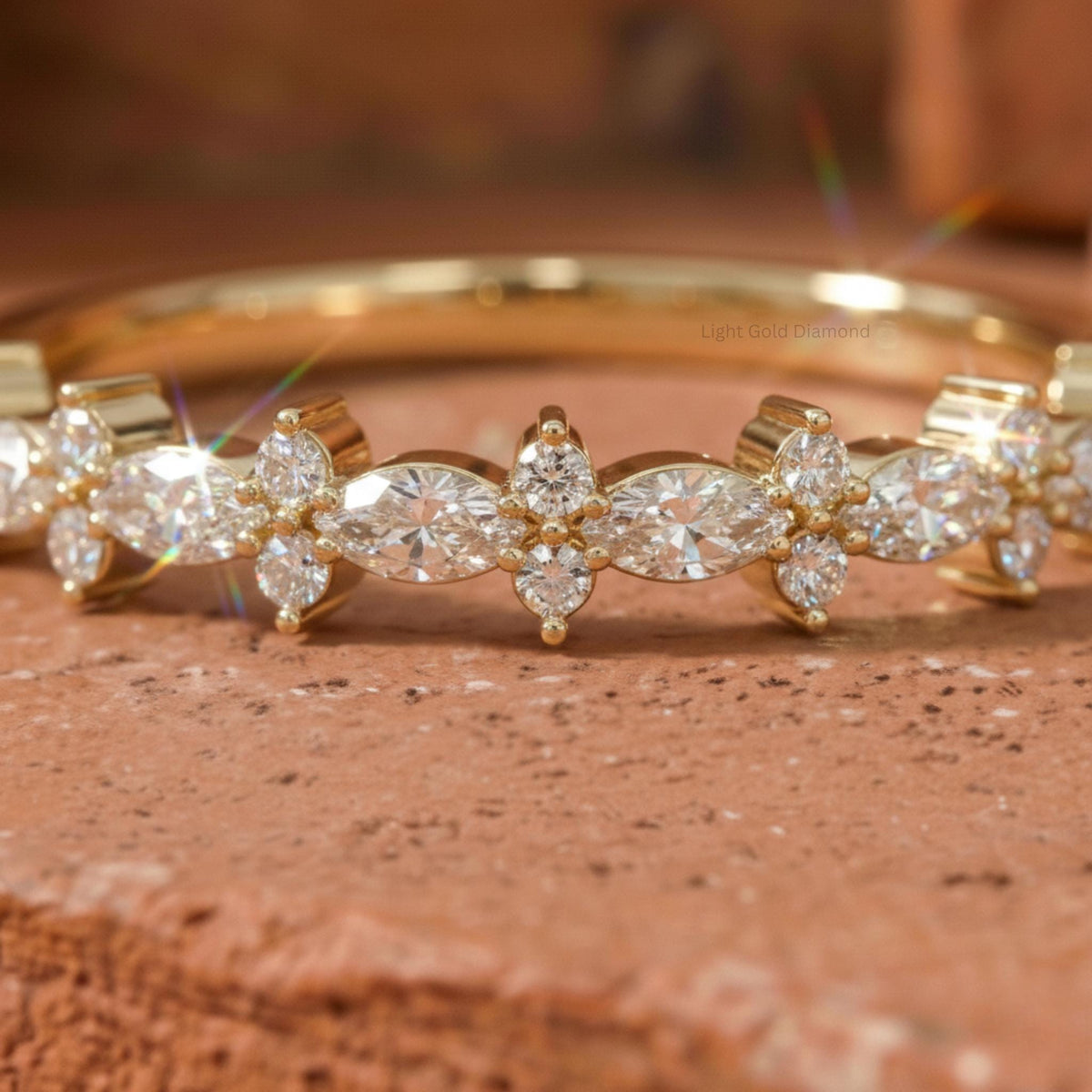 Marquise & Round Cut Lab Grown Diamond Half Eternity Band For Bridal Gift