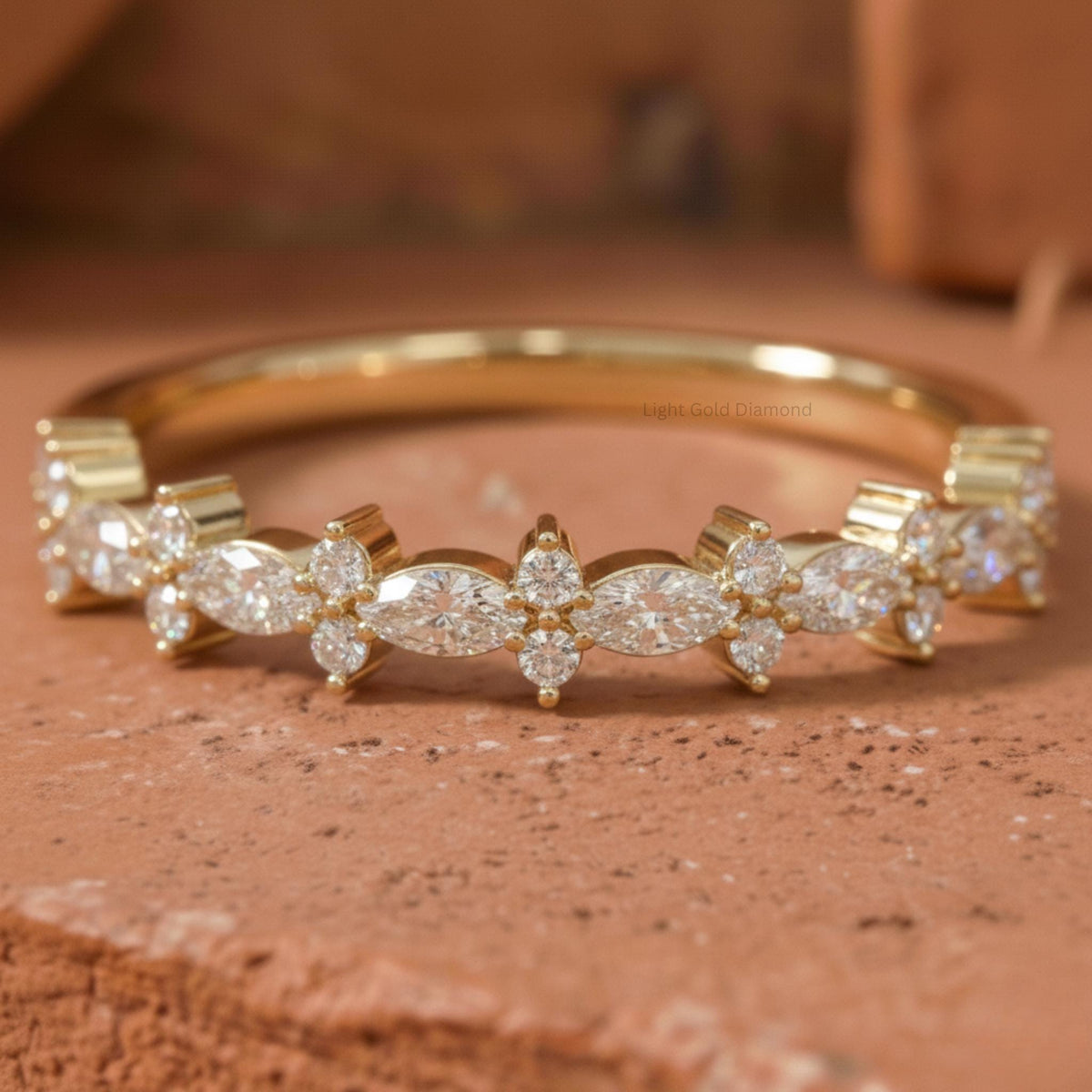 Marquise & Round Cut Lab Grown Diamond Half Eternity Band For Bridal Gift