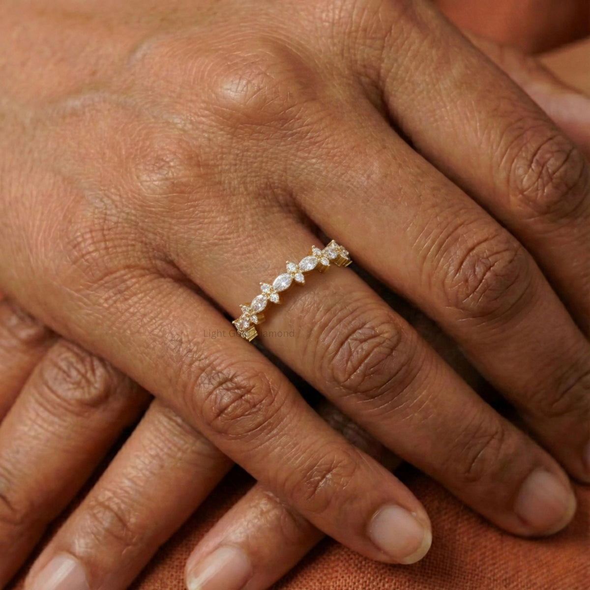 Marquise & Round Cut Lab Grown Diamond Half Eternity Band For Bridal Gift