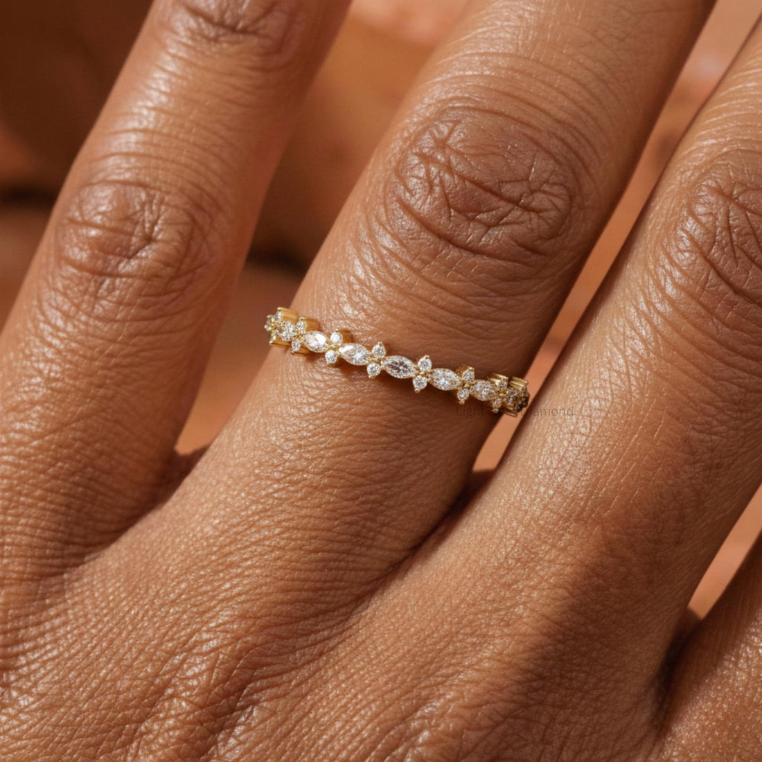 Marquise & Round Cut Lab Grown Diamond Half Eternity Band For Bridal Gift