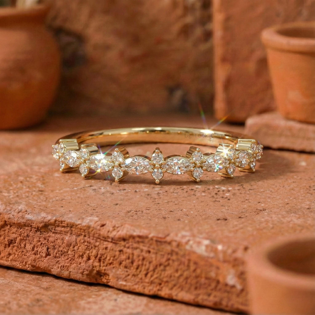 Marquise & Round Cut Lab Grown Diamond Half Eternity Band For Bridal Gift