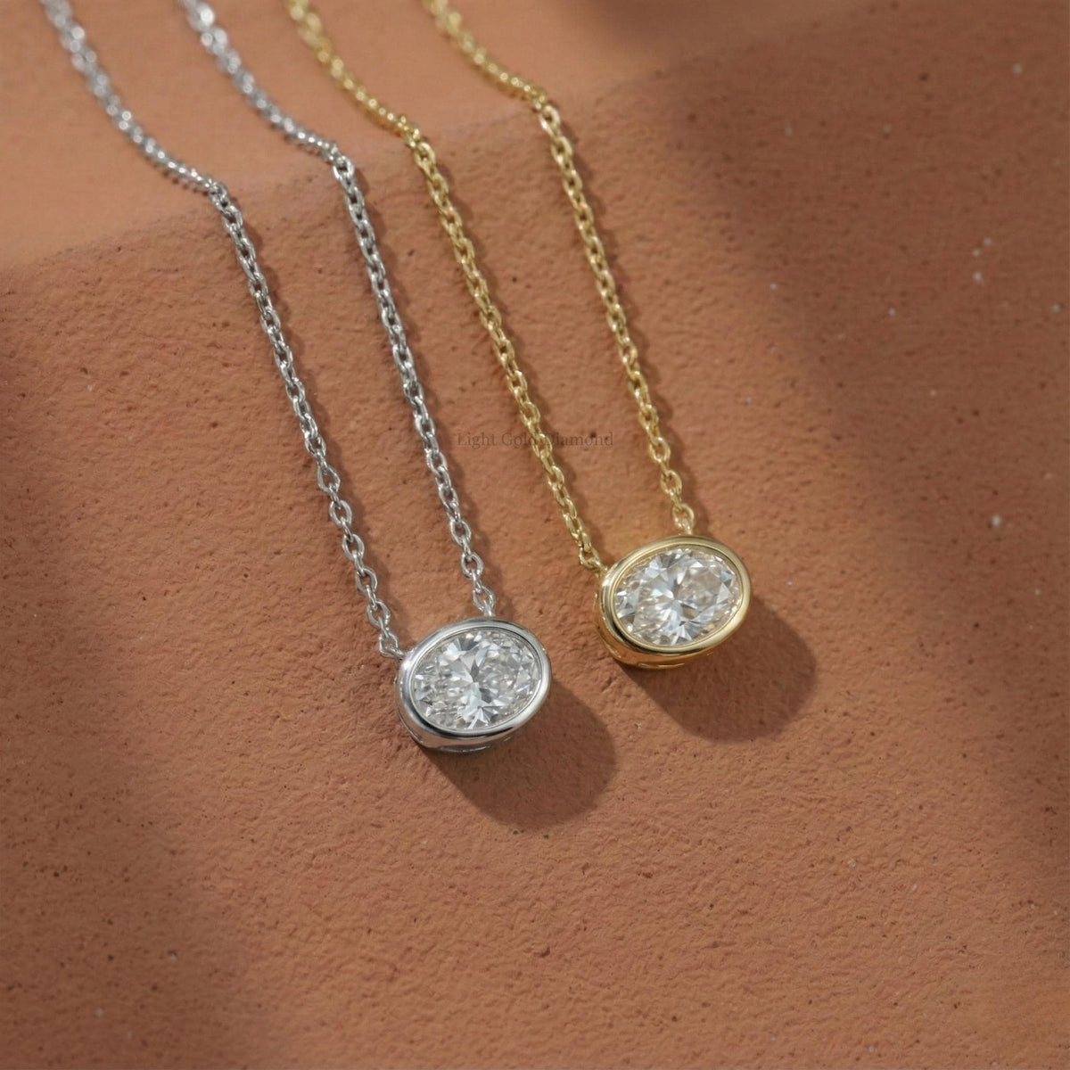 Oval Cut Lab Grown Diamond East West Pendant Necklace For Gift