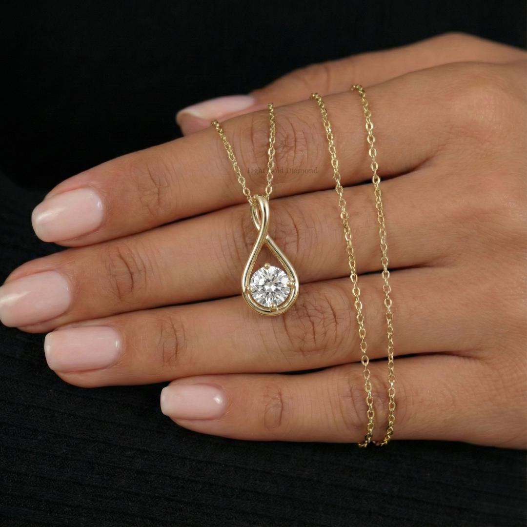 Round Cut Lab Grown Diamond Dainty Pendant