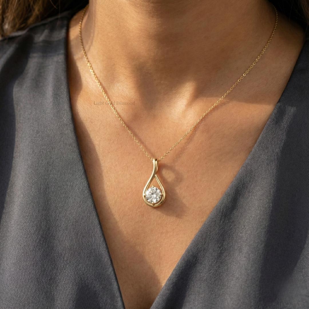 Round Cut Lab Grown Diamond Dainty Pendant