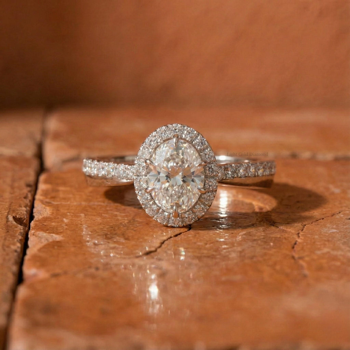Oval Cut Lab Grown Diamond Halo Engagement Ring