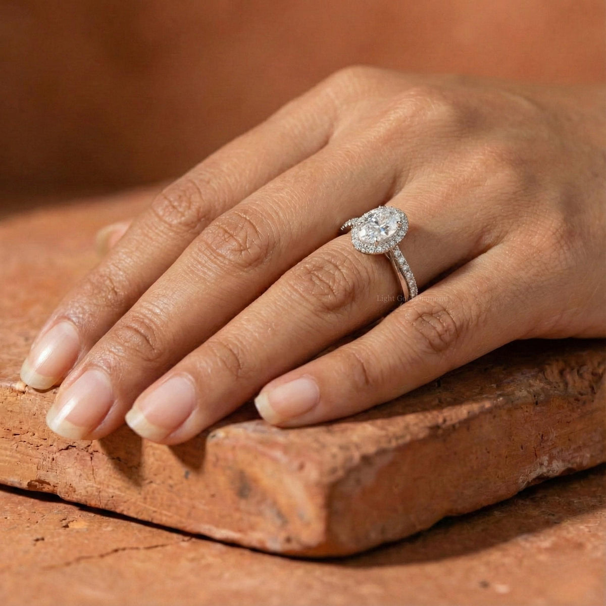 Oval Cut Lab Grown Diamond Halo Engagement Ring