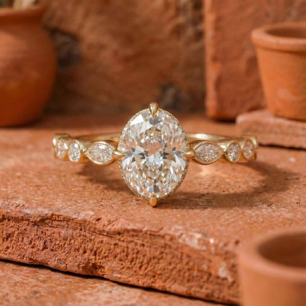 Oval Lab Grown Diamond Hidden Halo Ring