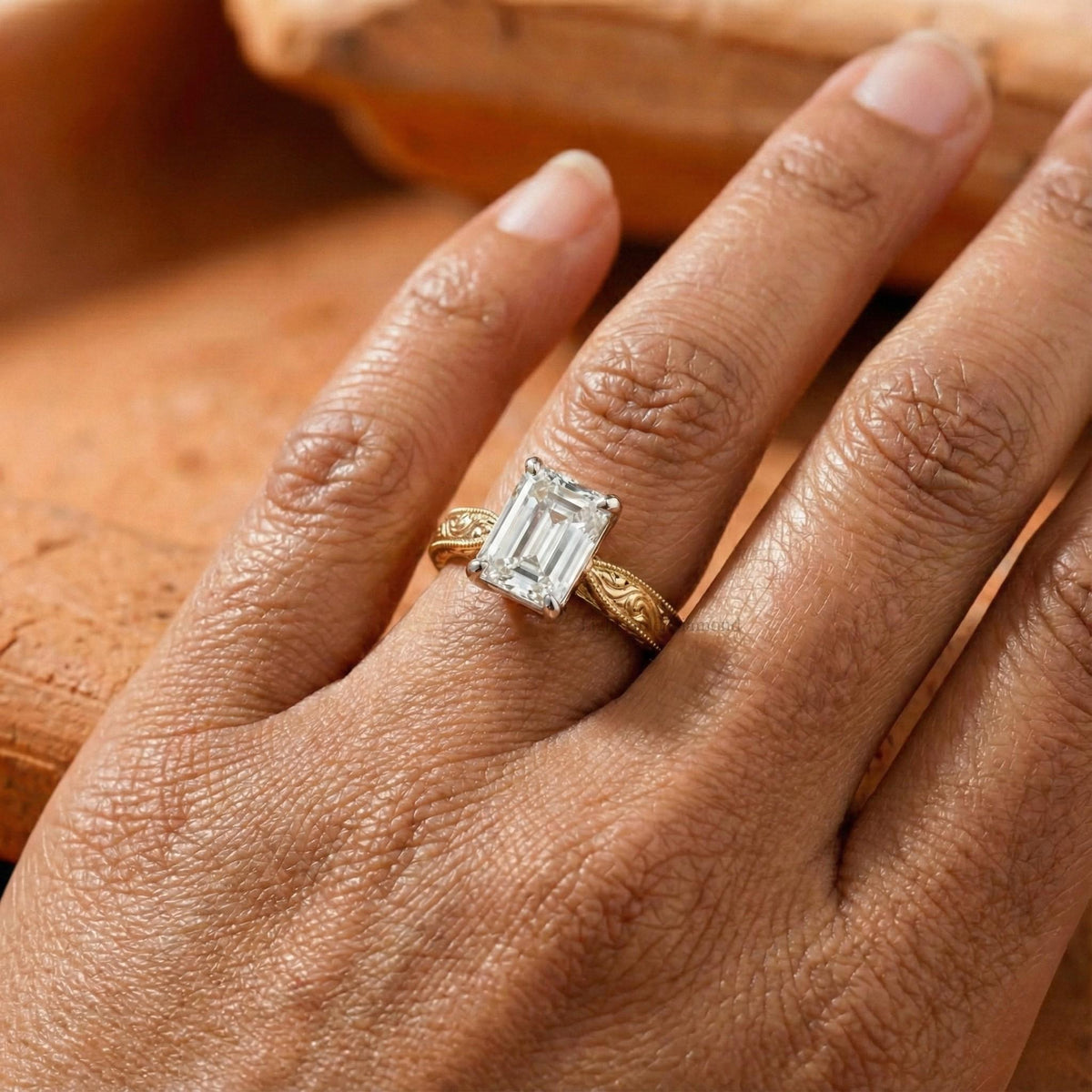 1 To 5 CT Emerald Cut Lab Grown Diamond Engagement Ring