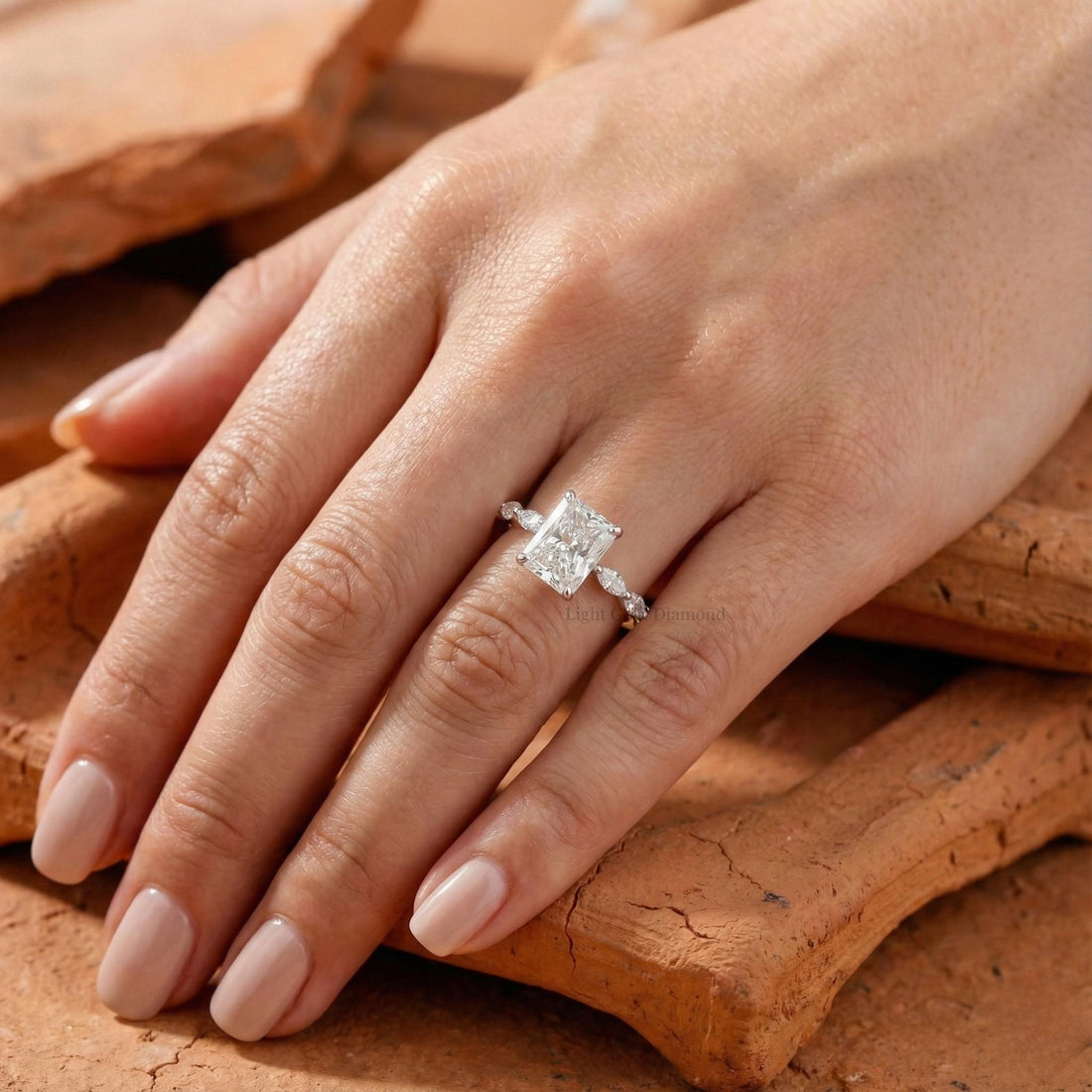 Radiant Cut Lab Grown Diamond Hidden Halo Solitaire Ring
