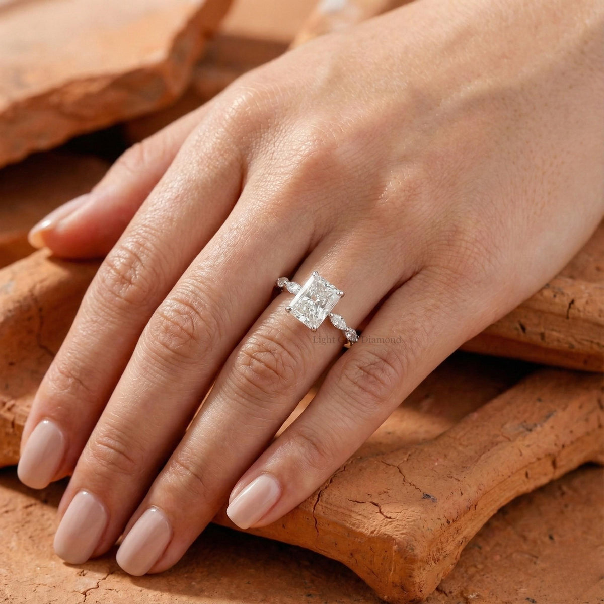 Radiant Cut Lab Grown Diamond Hidden Halo Solitaire Ring