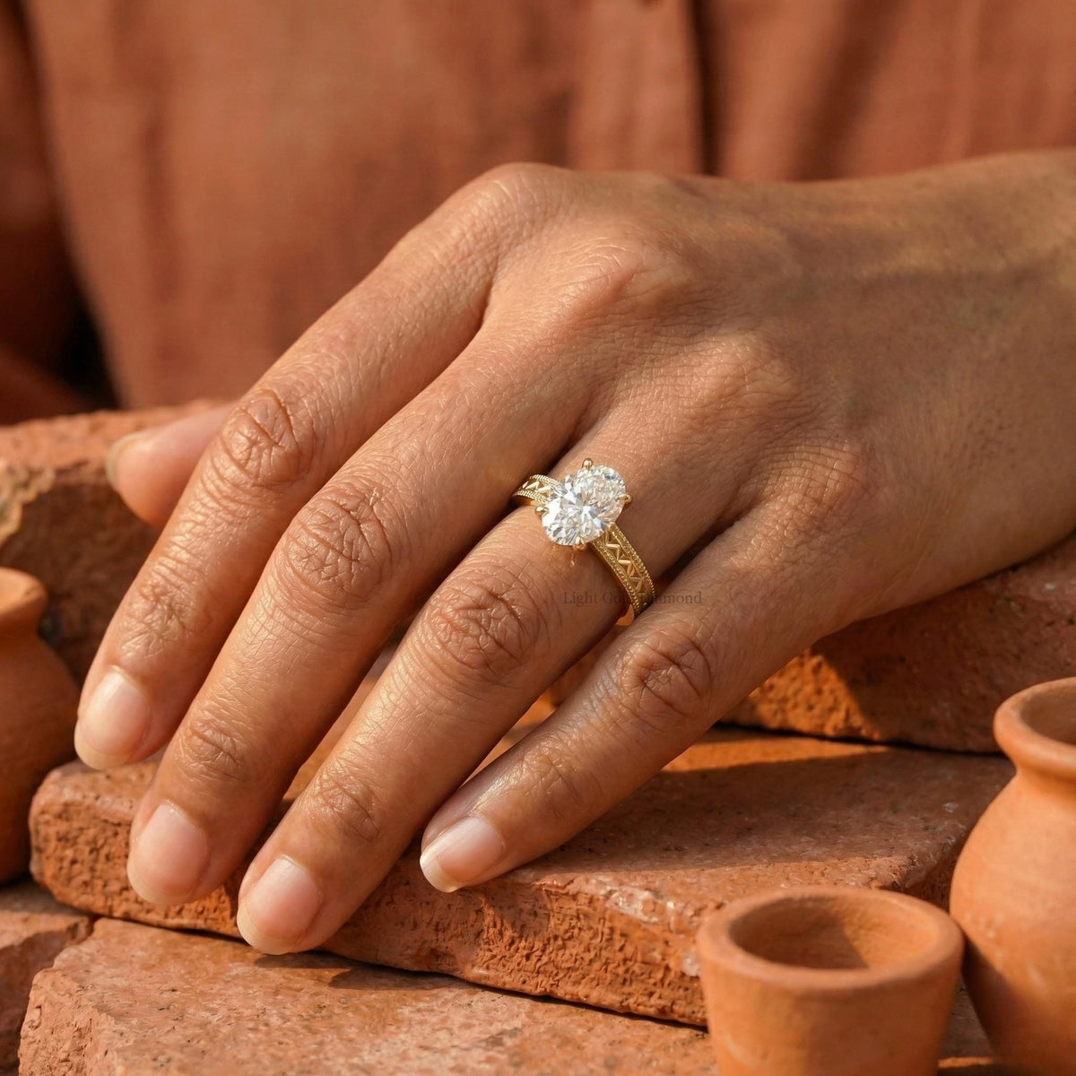 Filigree Oval Lab Grown Diamond Solitaire Ring