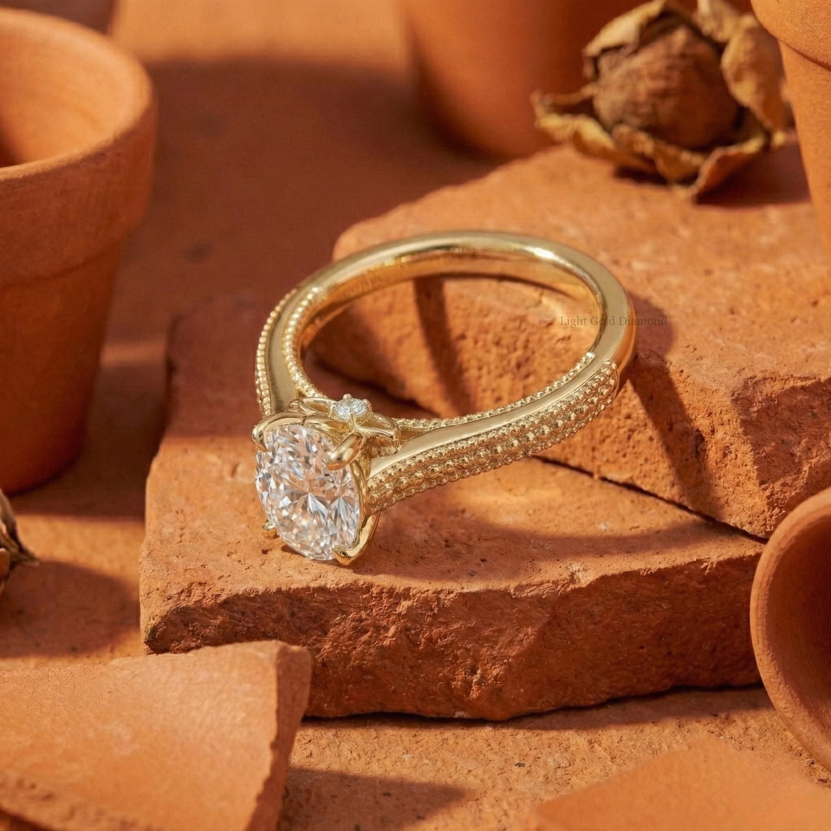 Filigree Oval Lab Grown Diamond Solitaire Ring