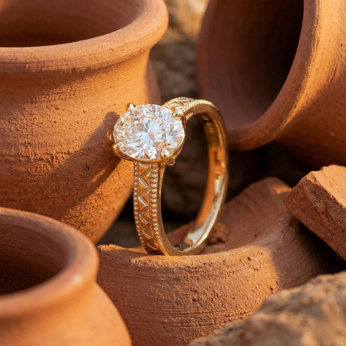 Filigree Oval Lab Grown Diamond Solitaire Ring