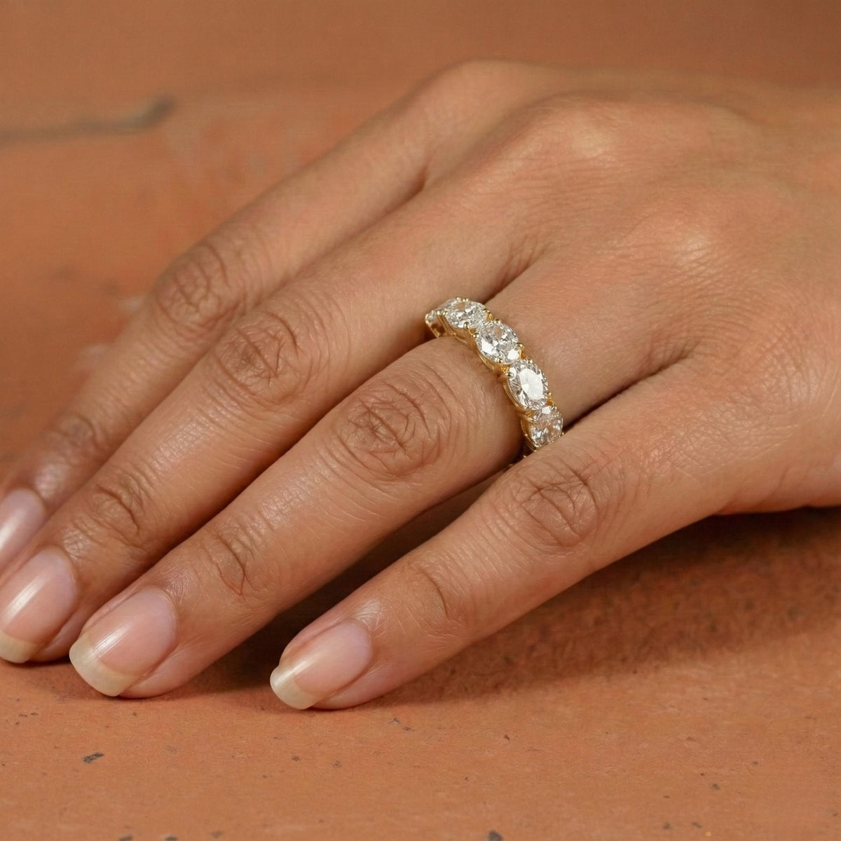 Oval Cut Lab Grown Diamond Half Eternity Band For Bridal Gift