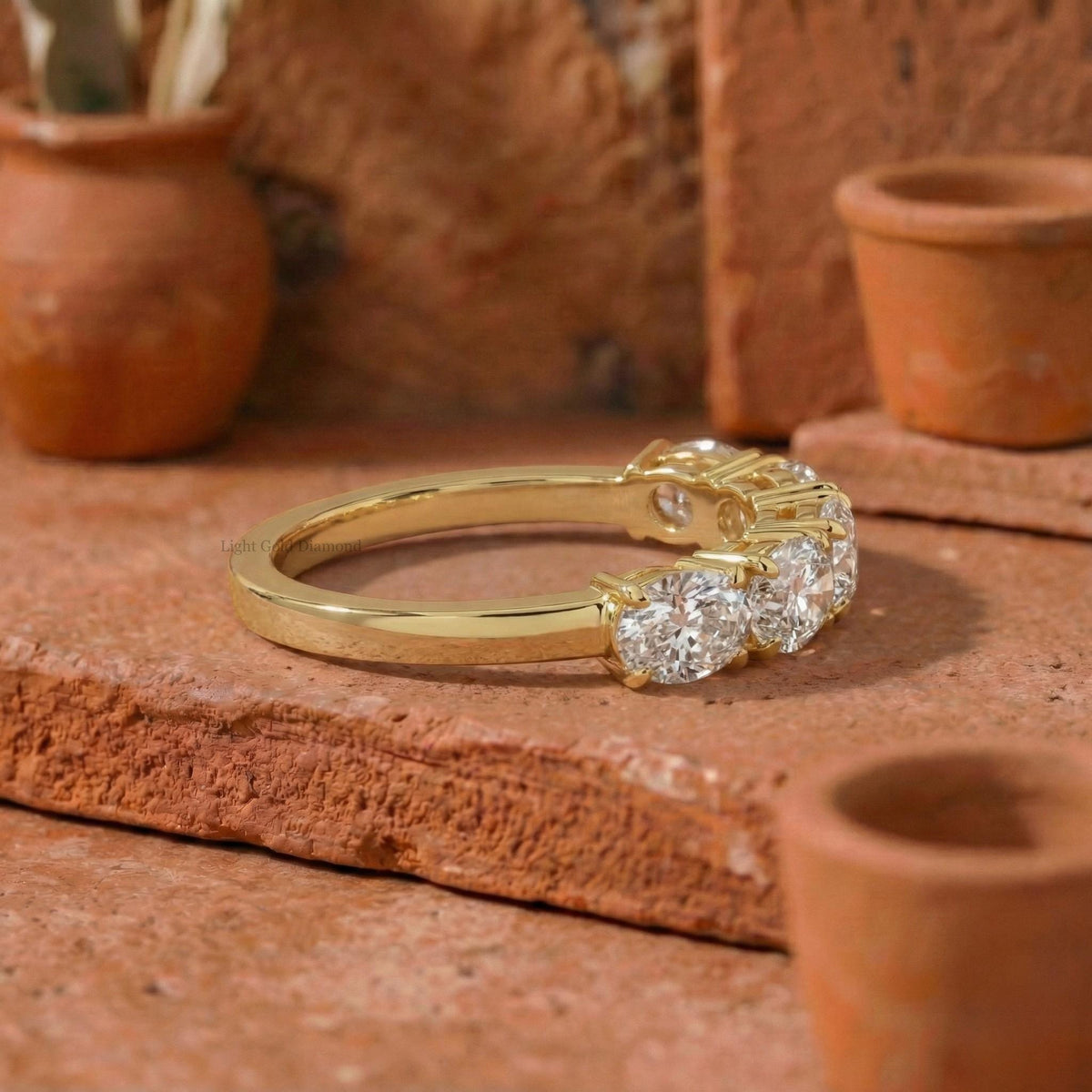 Oval Cut Lab Grown Diamond Half Eternity Band For Bridal Gift