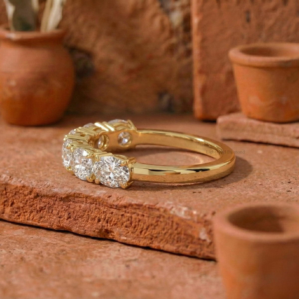 Oval Cut Lab Grown Diamond Half Eternity Band For Bridal Gift
