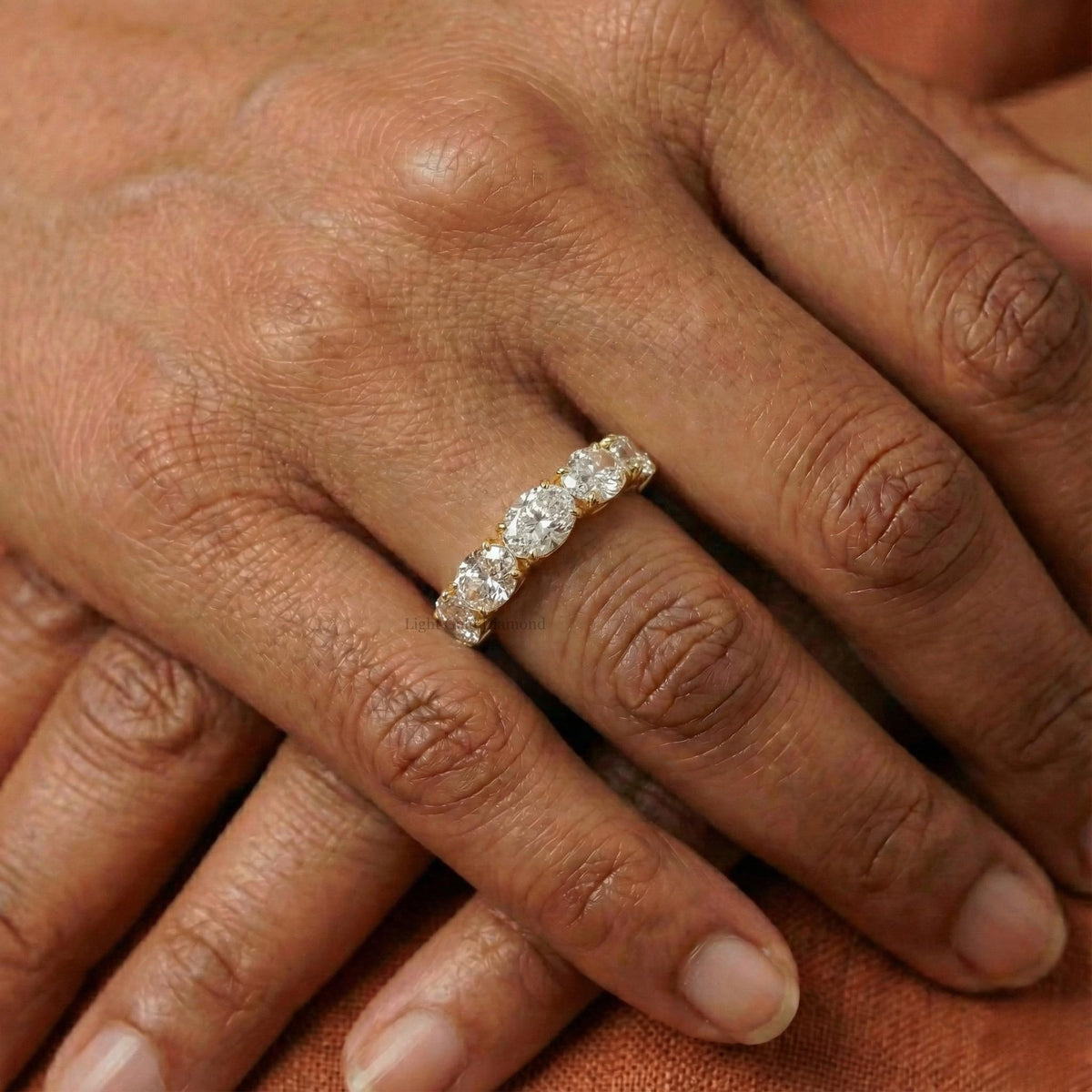 Oval Cut Lab Grown Diamond Half Eternity Band For Bridal Gift