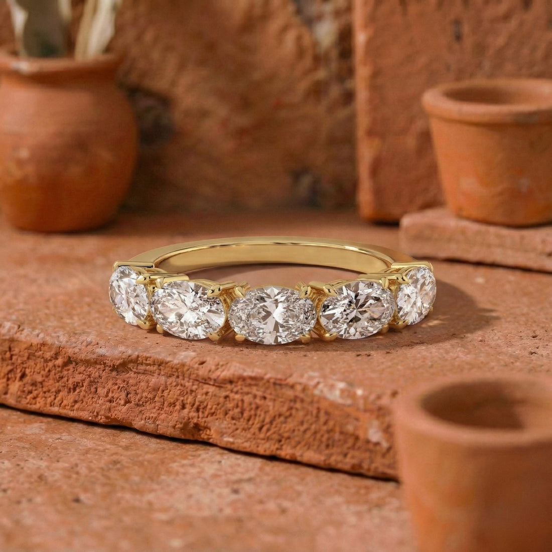 Oval Cut Lab Grown Diamond Half Eternity Band For Bridal Gift