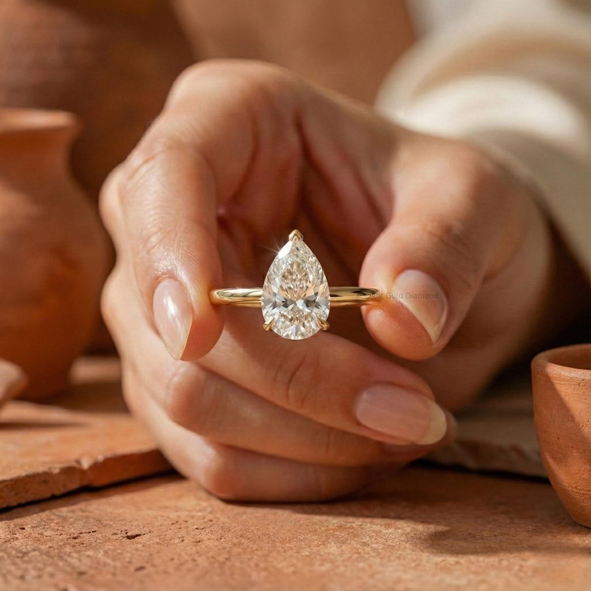 2 Carat Lab Grown Pear Diamond Engagement Ring